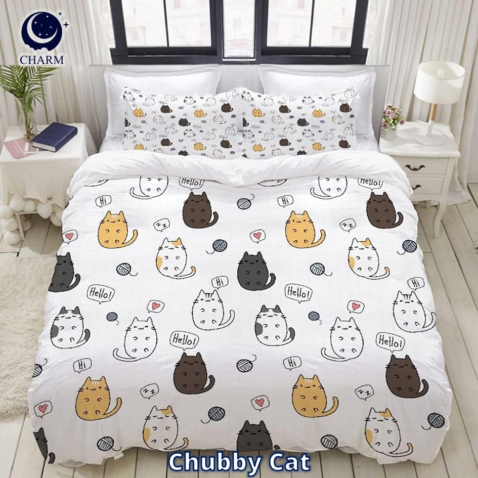 CHARM DREAMY ชุดผ้าปูที่นอน 6ฟุต 5ชิ้น ลาย CHUBBY CAT – ผ้าปูที่นอน พร้อมปลอกหมอน (ไม่รวมผ้านวม)_0